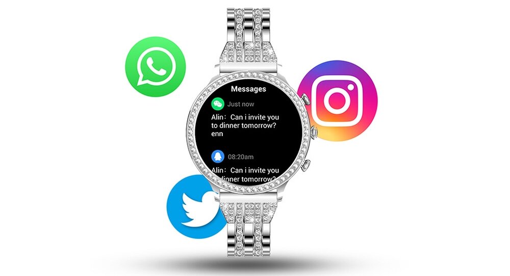 SMARTWATCH MANTA DIAMOND LUSSO ekran bateria czujniki zdrowie sport pasek ładowanie pojemność rozdzielczość łączność sterowanie krew puls rozmowy smartfon aplikacja