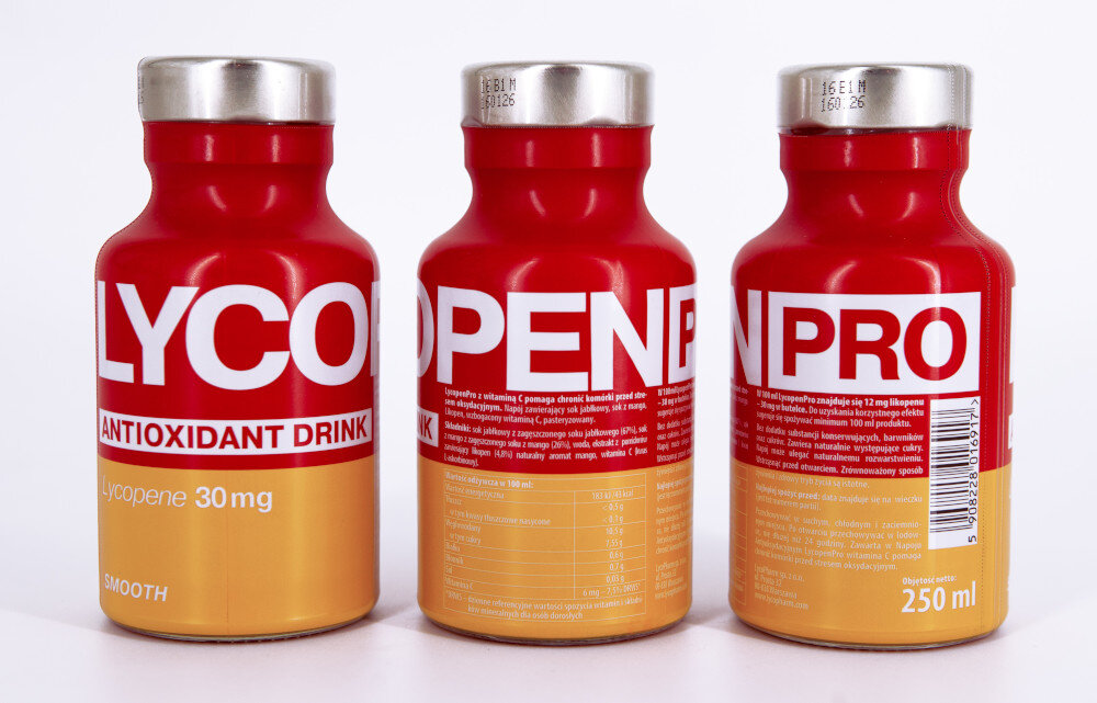 Napój LYCOPEN PRO Antyoxidant Drink Smooth Mango 15 x 250 ml w 100 ml 43 kcal 0,6 g blonnika w jednj porcji tluszcz ponizej 0,5 g sol 0,02 g w porcji zdrowa alternatywa smukla sylwetka zdrowy organizm zycie pelne energii