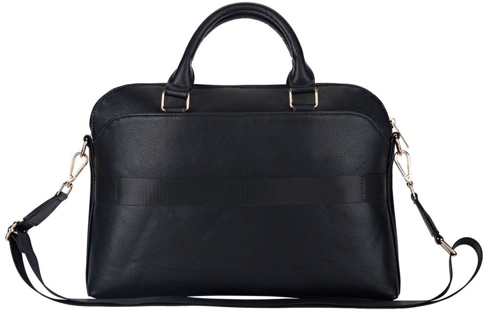 Torba GUESS Grained Zipper Pocket Triangle Logo 15 Czarny kieszeń kieszenie zamek urządzenia dokumenty ochrona przechowywanie białe tło tył torby czarny kolor rączki pasek kolekcja Grained Zipper Pocket Triangle Logo z wysokiej jakości skóry ekologicznej logo GUESS do przenoszenia urządzeń o przekątnej ekranu do 15 cali 