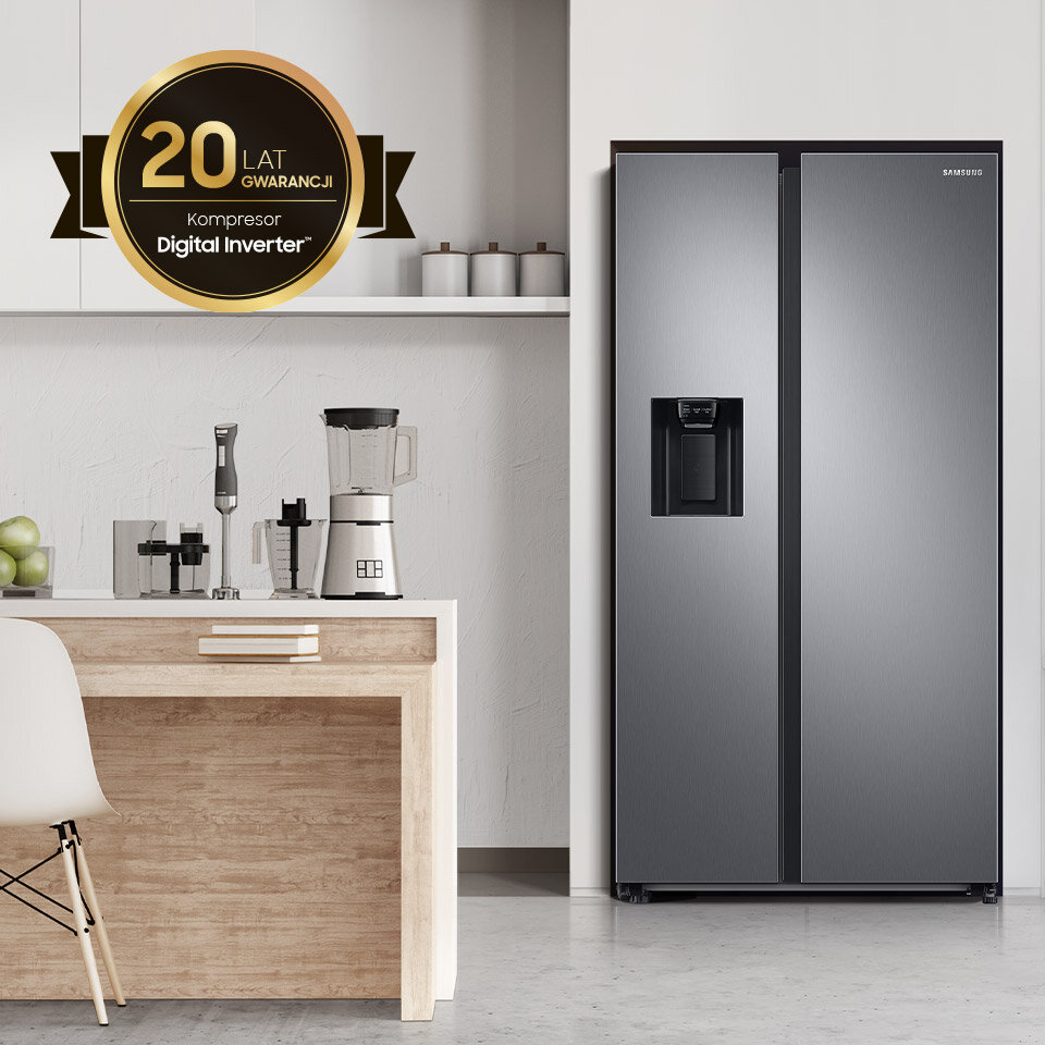Zdjęcie lodówki Samsung Side by Side RS68CG883ES9 z oferty Media Expert opatrzone ikoną kompresora Digital Inverter