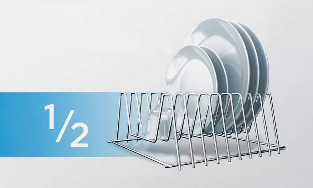 ZMYWARKA MIDEA MDWEF1034CSS-WG oszczędność energii zużycie energii 76 kWh na 100 cykli zużycie wody 9 litrów na cykl program ECO temperatura 45°C suszenie 60°C połowa wsadu klasa zmywania A klasa energetyczna E