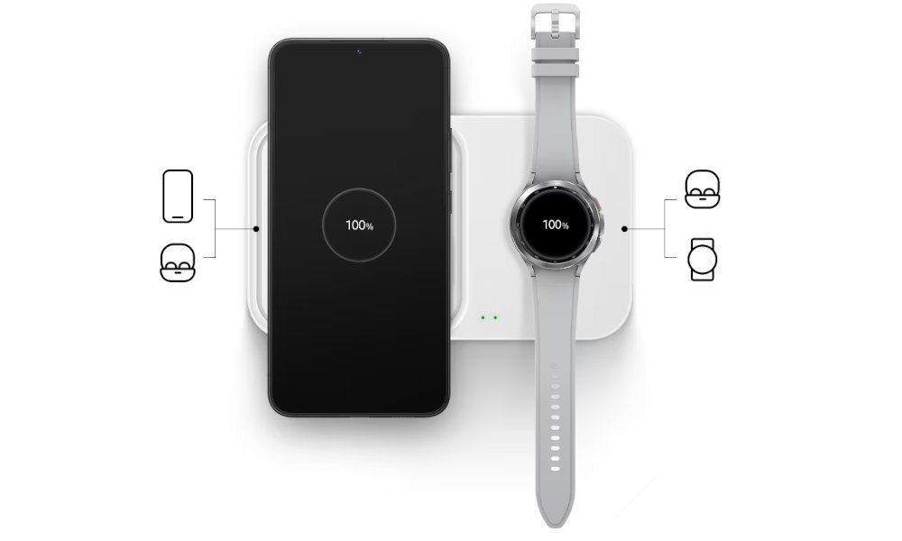 SAMSUNG Duo EP-P5400 jednocześnie dwa urządzenia telefon i Galaxy Watch smartwatch i słuchawki - telefon i zegarek na ładowarce
