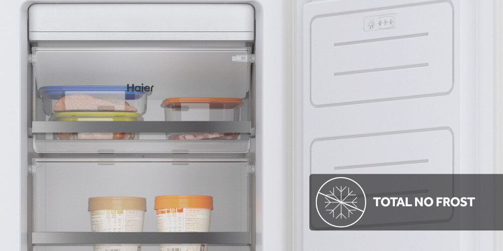 ZAMRAŻARKA HAIER HAUN518EW nigdy więcej szronu total No Frost bez lodu zapobiega osadzaniu się szronu blokowanie przenikania zapachów ochrona produktów