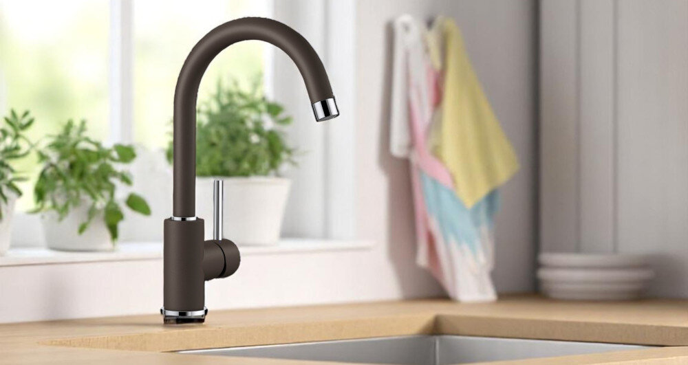 BATERIA KUCHENNA BLANCO Mida 519423 zdjęcie lifestyle obrotowa wylewka kolor czarny trwały estetyczny Silgranit odporny na temperatury łatwe czyszczenie