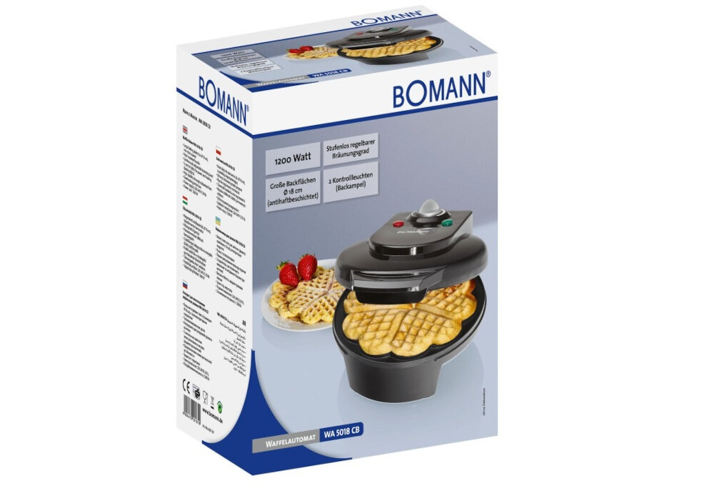 Gofrownica BOMANN WA 5018 CB Czarny izolowany termicznie uchwyt lampki kontrolne antyposlizgowe nozki stabilnosc komfort uzytkowanie