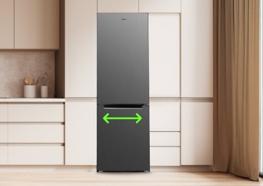 Zamknięta lodówka informująca o możliwości zmiany drzwi