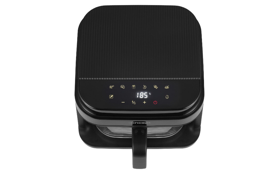 Frytkownica beztłuszczowa GLASS AND FAST Concept FR5500 5,5 l Panel dotykowy intuicyjne sterowanie 7 gotowych programów frytki skrzydełka steki ryba krewetki kurczak rozmrażanie tryb ręczny