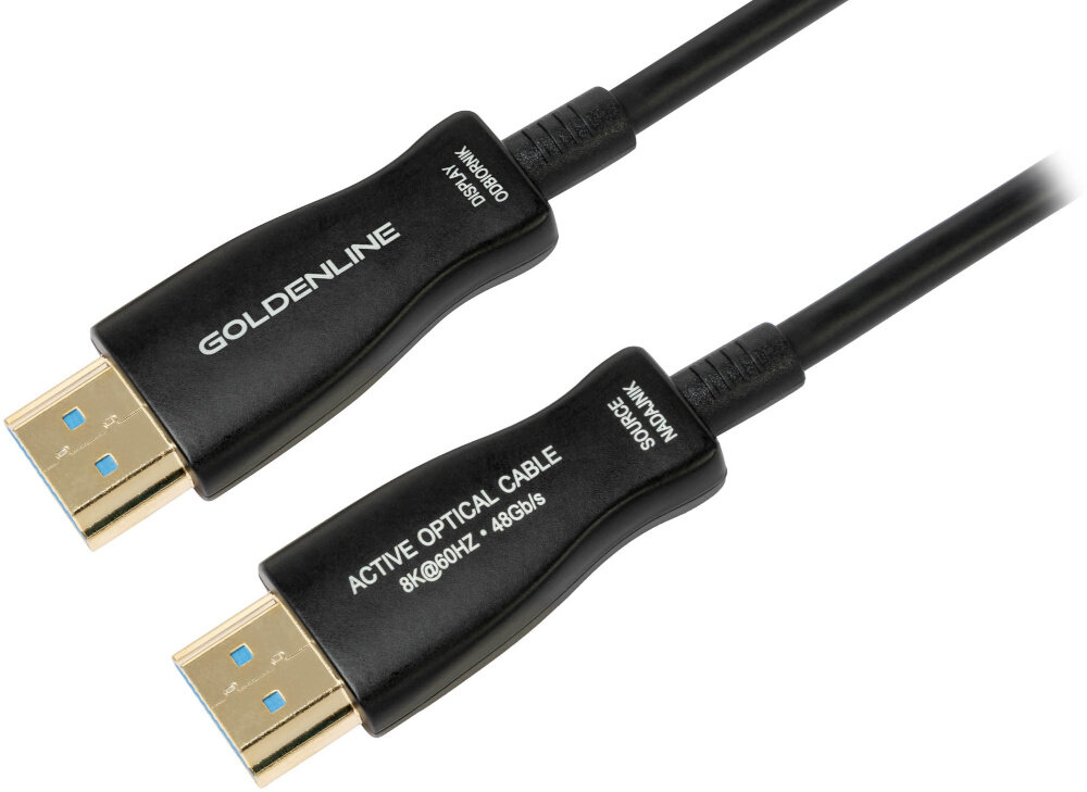 Kabel optyczny HDMI - HDMI GOLDENLINE 20 m, końcówki na białym tle przesyłanie audio-wideo, rozdzielczość 7680 x 4320 60 Hz