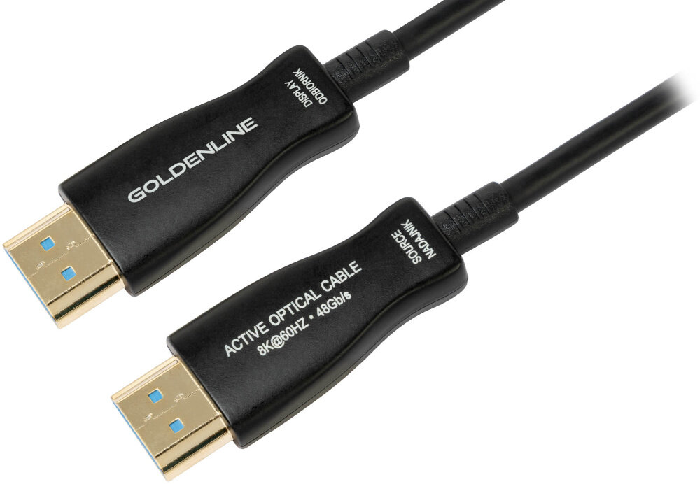 Kabel optyczny HDMI - HDMI GOLDENLINE 10 m, końcówki na białym tle przesyłanie audio-wideo, rozdzielczość 7680 x 4320 60 Hz