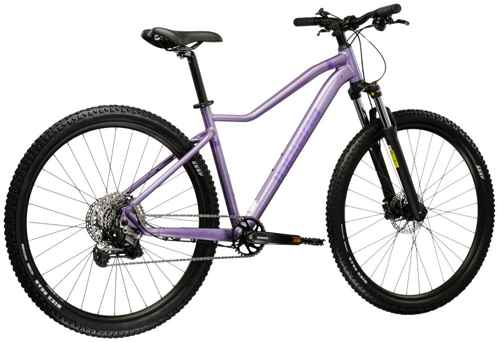 Rower górski MTB INDIANA X-Pulser 3.9 D17 29 cali damski Lawendowo-fioletowy rower na białym tle widoczny z boku komfort jazdy odpowiednia kontrola nad rowerem 17-calowa aluminiowa rama rower jest bardzo zwinny lekki łatwo podnieść go odporność na korozję wybór rozmiaru ramy Twój wzrost mierzony w zrelaksowanej pozycji typ roweru dla osób o wzroście od 165 do 174 cm