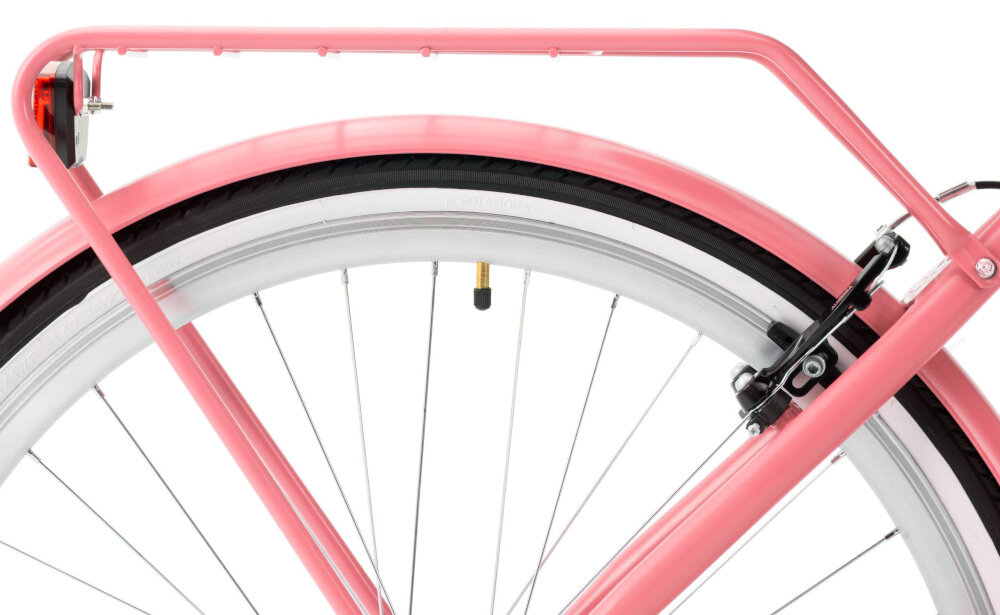 Rower miejski INDIANA Moena S7B 28 cali damski Antyczny-różowy zbliżenie na bagażnik bagażnik składana stopka w centralnym punkcie ciężkości dzwonek bezpieczne podróżowanie