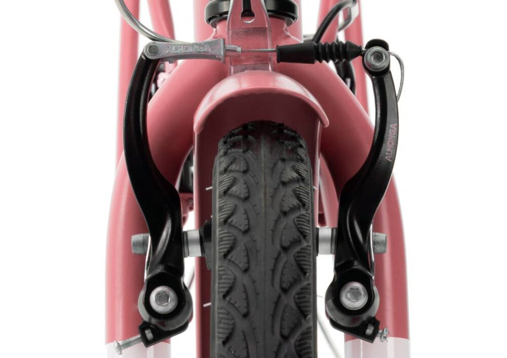 Rower miejski INDIANA Moena S7B 28 cali damski Antyczny-różowy zbliżenie na przedni hamulec podstawa bezpieczeństwa hamulce V-Brake lekkie duża siła hamowania hamulce z przodu i z tyłu podwójny pakiet bezpieczeństwa