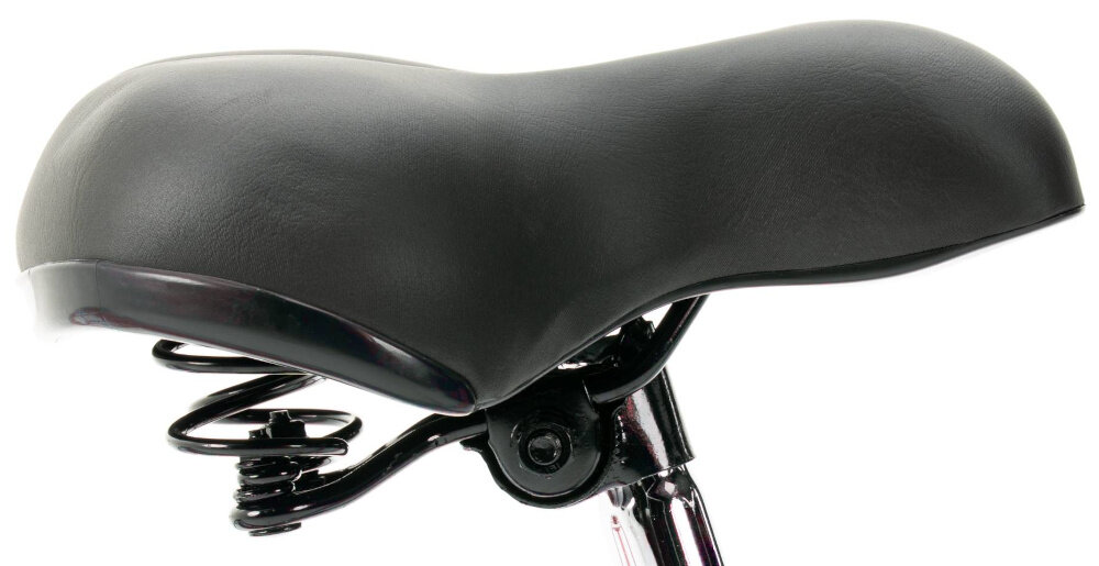 Rower miejski INDIANA Moena S7B 28 cali damski Antyczny-różowy zbliżenie na siodełko białe tło siodełko osadzone na sprężynach wygodne i ergonomiczne minimalizuje nacisk szerokie i grubo wyściełane