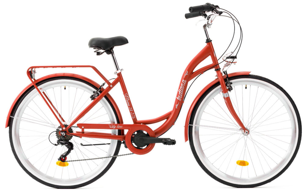 Rower miejski INDIANA Moena S7B 28 cali damski Perłowy róż rower na białym tle widoczny z boku komfort jazdy i odpowiednia kontrola nad rowerem 17-calowa aluminiowa rama typu holenderskiego rower jest zwinny lekki łatwo podnieść go odporność na korozję wybór rozmiaru ramy Twój wzrost mierzony w zrelaksowanej pozycji typ roweru dla osób o wzroście od 165 do 174 cm