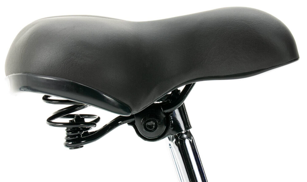 Rower miejski INDIANA Moena S7B 28 cali damski Niebieski zbliżenie na siodełko białe tło siodełko osadzone na sprężynach wygodne i ergonomiczne minimalizuje nacisk szerokie i grubo wyściełane