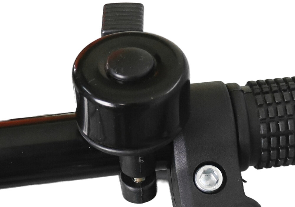 Rower młodzieżowy INDIANA Falcon 24 cale dla dziewczynki Niebieski zbliżenie na dzwonek białe tło praktyczny dzwonek sygnalizowanie swojej obecności element zwiększający bezpieczeństwo