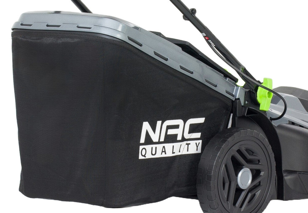 Kosiarka elektryczna NAC MEX43-E18-P 1800W siatkowy kosz z pokrywa przeciwpylowa z wysokiej jakosci tworzywa sztucznego pojemnosc 52 l aerodynamiczne prowadzenie powietrza duzy otwor praktyczny uchwyt transportowy wskaznik napelnienia