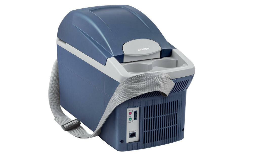 SENCOR-SCM-4800BL lodówka turystyczna chłodzenie grzanie elektryczna zasilana ładowarką puszki plaża piknik waga wygodny pas