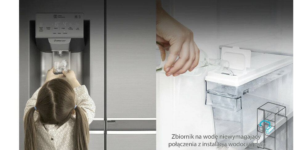 Lodówka LG GSL761SWYV Side by side Kostkarka woda napełnienie zbiornik
