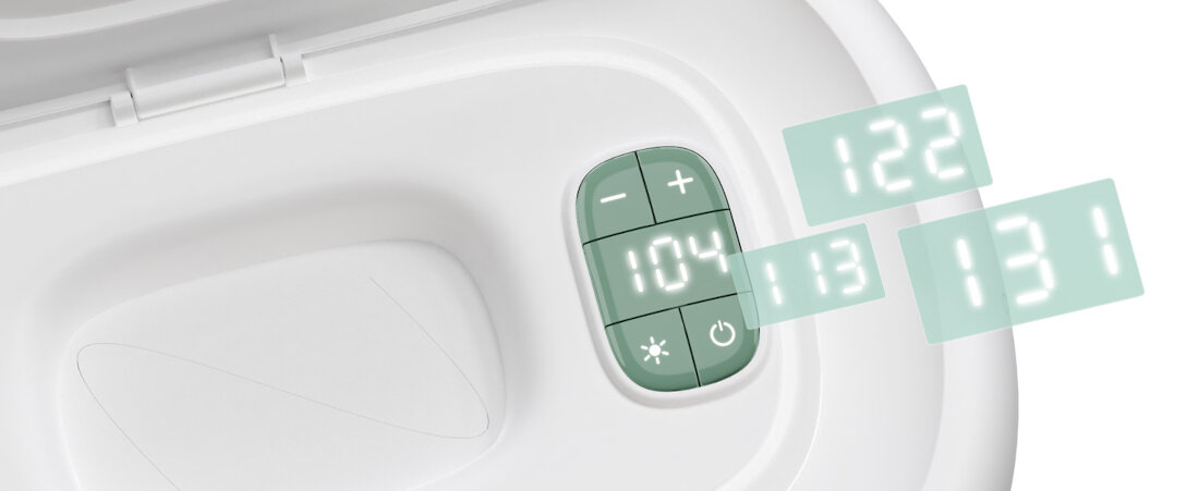 Podgrzewacz do chusteczek MOMCOZY WW01 Regulacja temperatury maksymalna wygoda Cztery poziomy temperatury dopasowanie ciepło potrzeby łatwe dostosowanie ustawienia Wbudowana trzystopniowa lampka ułatwia przewijanie regulowana jasność