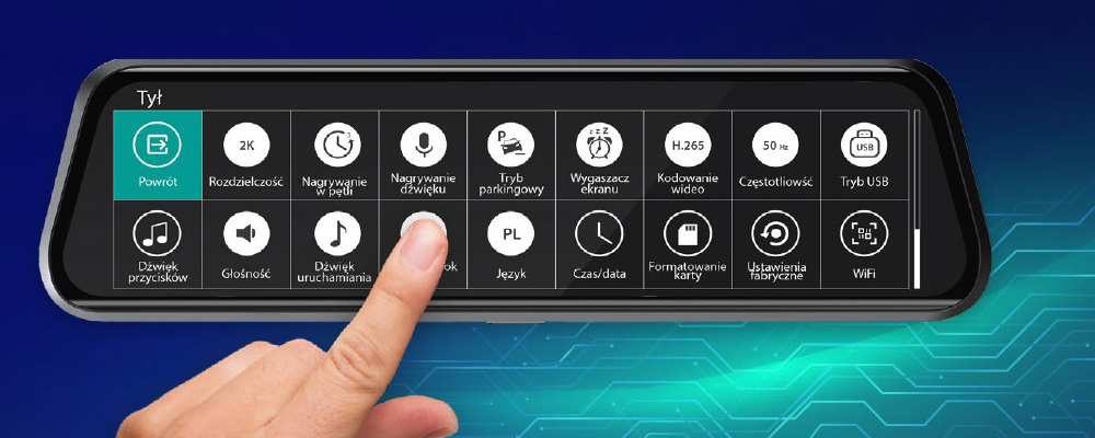 WIDEOREJESTRATOR MIKAVI PQ5 DUAL LUSTERKO Z ZESTAWEM PARKINGOWYM parking uruchamianie nagrywanie w pętli