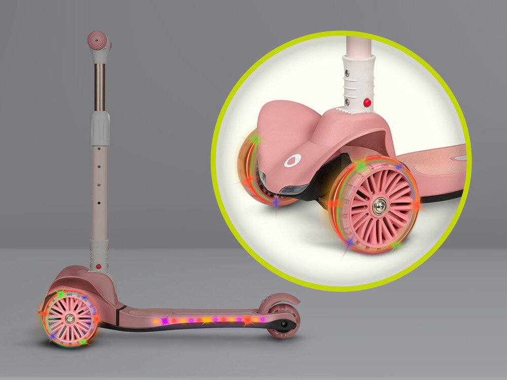 Hulajnoga dla dzieci LIONELO Timmy Różowy bezpieczenstwo funkcjonalnosc radosc frajda podswietlane kolka swiecacy podest swiatelka LED ruch zasilanie 3 baterie typu AA 1,5 V