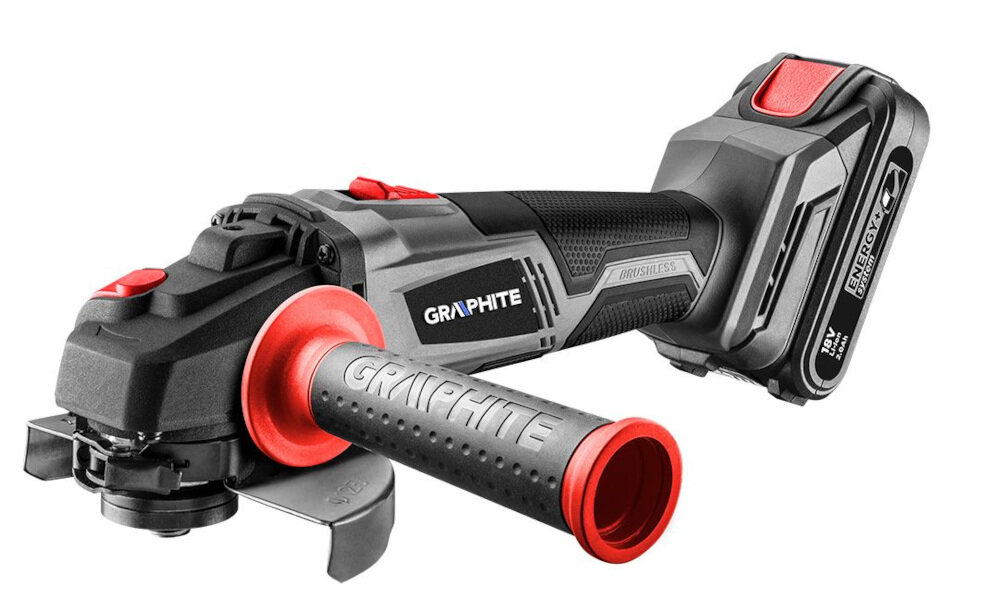 Szlifierka kątowa GRAPHITE 58G026 2-elementowy przycisk włącznika zabudowany przycisk blokady wrzeciona