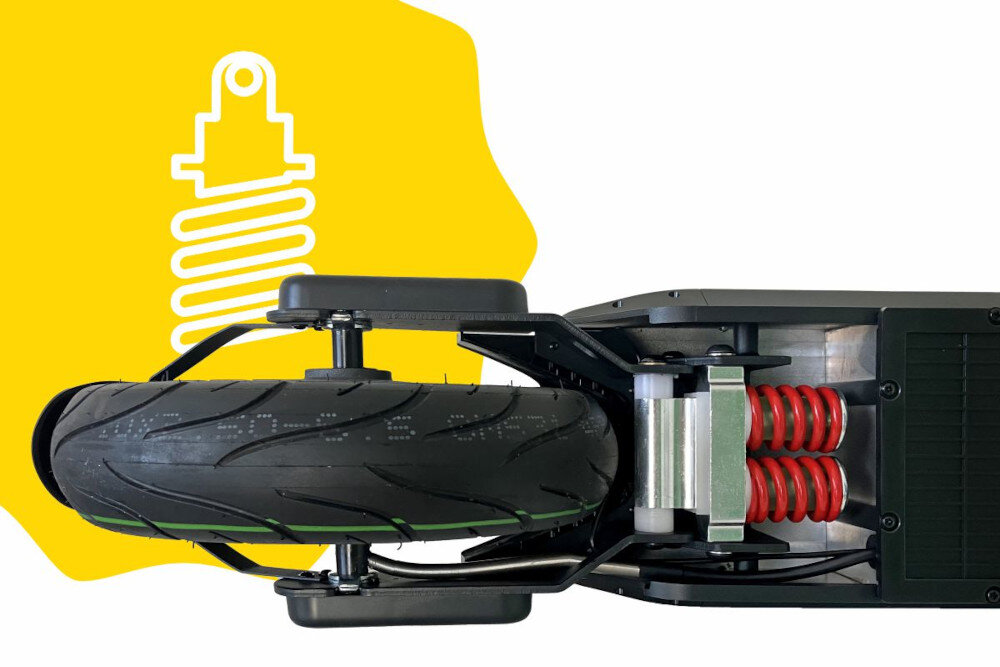 Hulajnoga elektryczna XRIDER M10 PRO Czarny duze opony marki CST srednica 10 cali podwojna amortyzacja na przedniej i tylnej osi absorbowanie wstrzasow