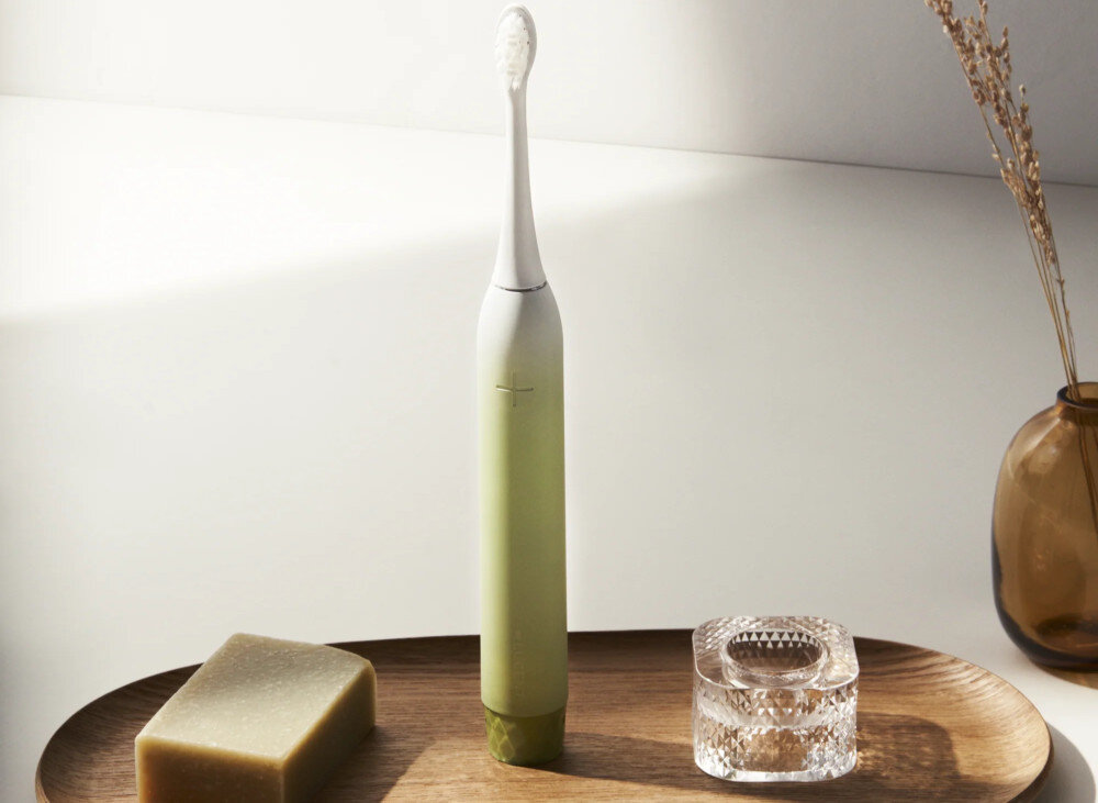 Szczoteczka soniczna BE LUCENT Prism Oliwkowy design tło wizualizacja Skuteczna pielęgnacja jamy ustnej