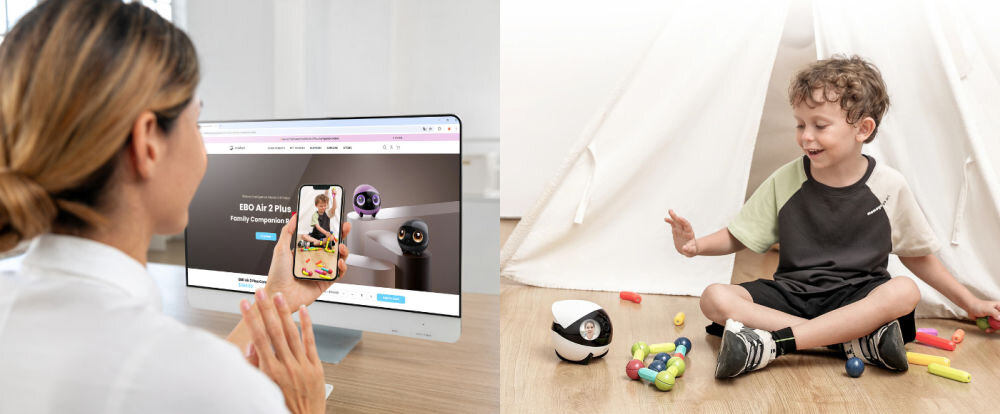 Inteligentny robot towarzyszący ENABOT EBO Air 2S Biały domu zapis wideo pamięć lokalna bezpieczenstwo