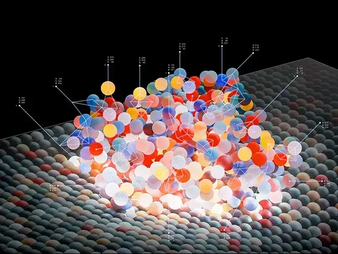 Symboliczne kulki LED z dokładnie podświetlonymi, nasyconymi kolorami, dzięki technologii Micro RGB Color Booster Pro.