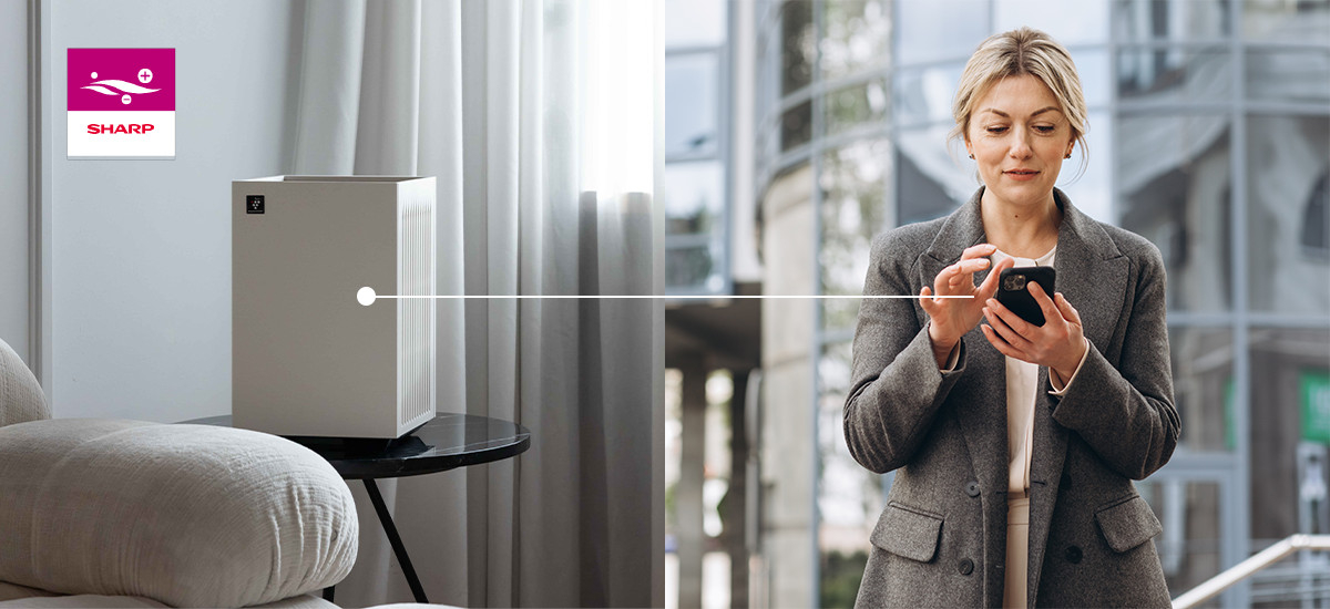 Oczyszczacz powietrza SHARP FP-S42EU-L Aplikacja Sharp Life Air zdalne sterowanie  Wi-Fi powiadomienia o konieczności wymiany filtrów funkcji GPS