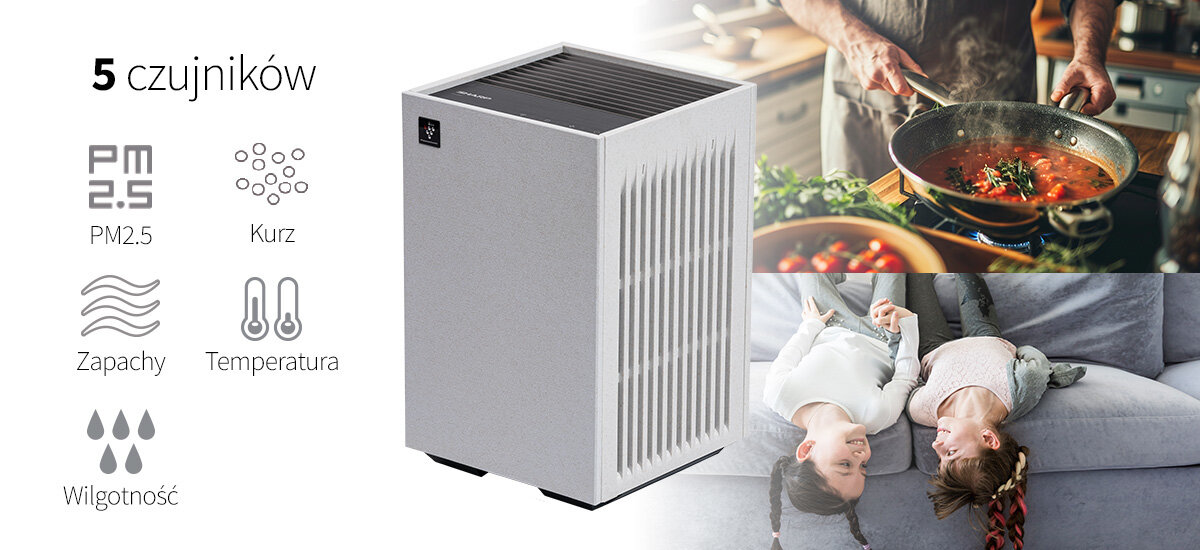 Oczyszczacz powietrza SHARP FP-S42EU-L czujniki jakości powietrza czujniki zapachu, kurzu, w tym PM2,5, temperatury wilgotności dopasowanie działanie potrzeby