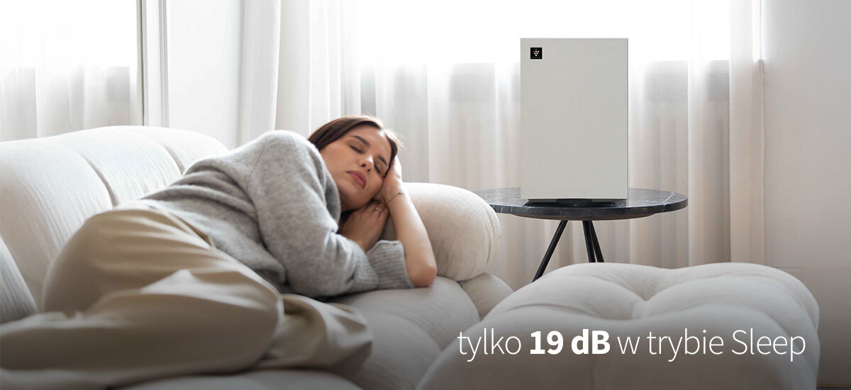 Oczyszczacz powietrza SHARP FP-S42EU-L  Cicha praca w trybie nocnym generuje jedynie 19 dB