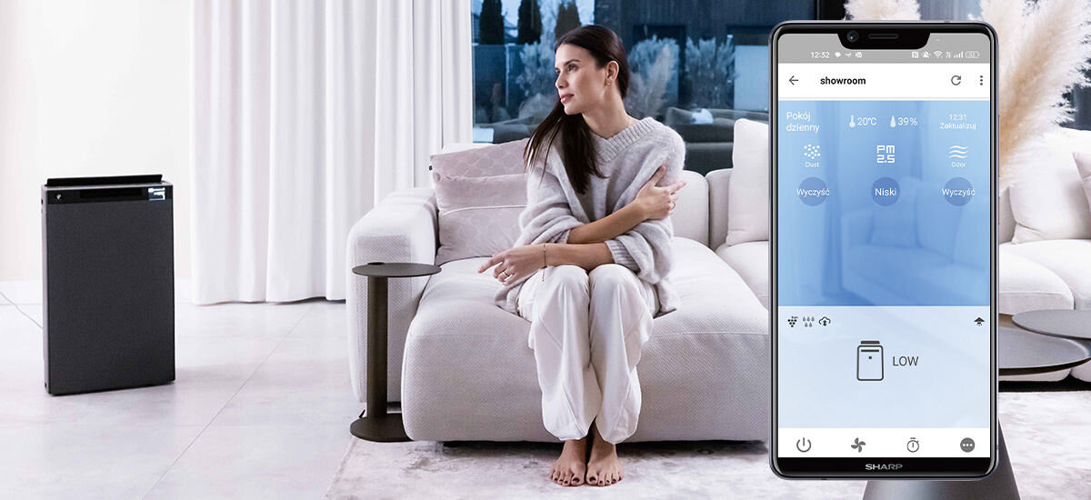 Oczyszczacz powietrza SHARP KI-TX100EU-H Sterowanie aplikacją  sterować za pomocą aplikacji mobilnej w czasie rzeczywistym Funkcja harmonogramów 