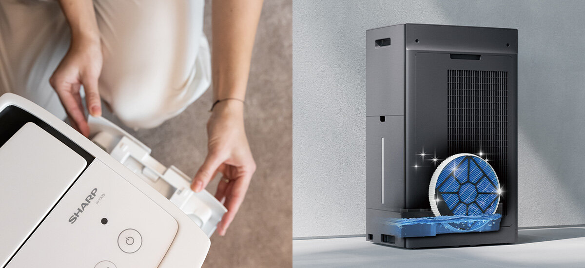 Oczyszczacz powietrza SHARP KI-TX75EU-W równowaga wilgotności Technologia ewaporacyjn Wbudowany czujnik wilgotności komfort oddychania, wspiera spokojny sen i ogranicza uczucie suchości skóry