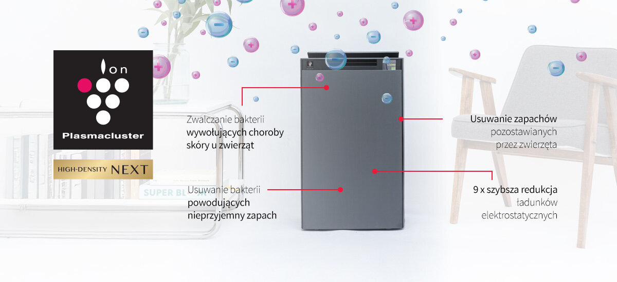 Oczyszczacz powietrza KI-TX75EU-H Plasmacluster HD 50 000 wirusy, bakterie, pleśń, alergeny oraz zapachy Technologia Plasmacluster