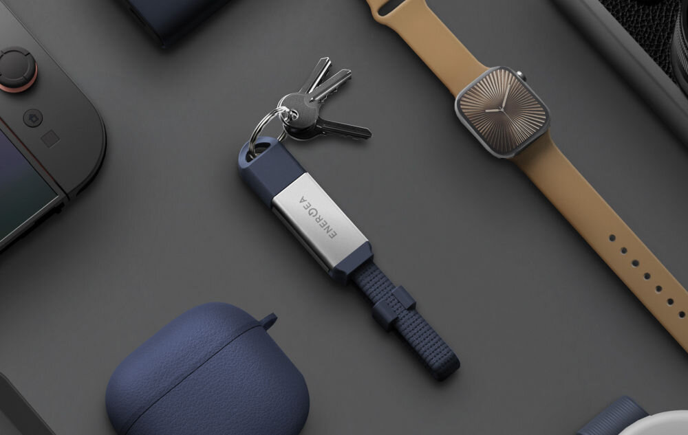 Kabel USB-C/USB-A - USB-C ENERGEA Sheath Key 2w1 60W 0.15 m Niebieski Wygodne ładowanie