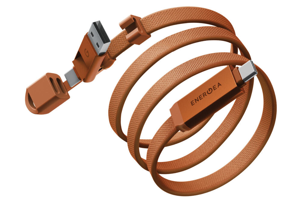 Kabel USB-C/USB-A - USB-C ENERGEA Sheath Travel 2w1 60W 1.2 m Pomarańczowy Szybkie ładowanie
