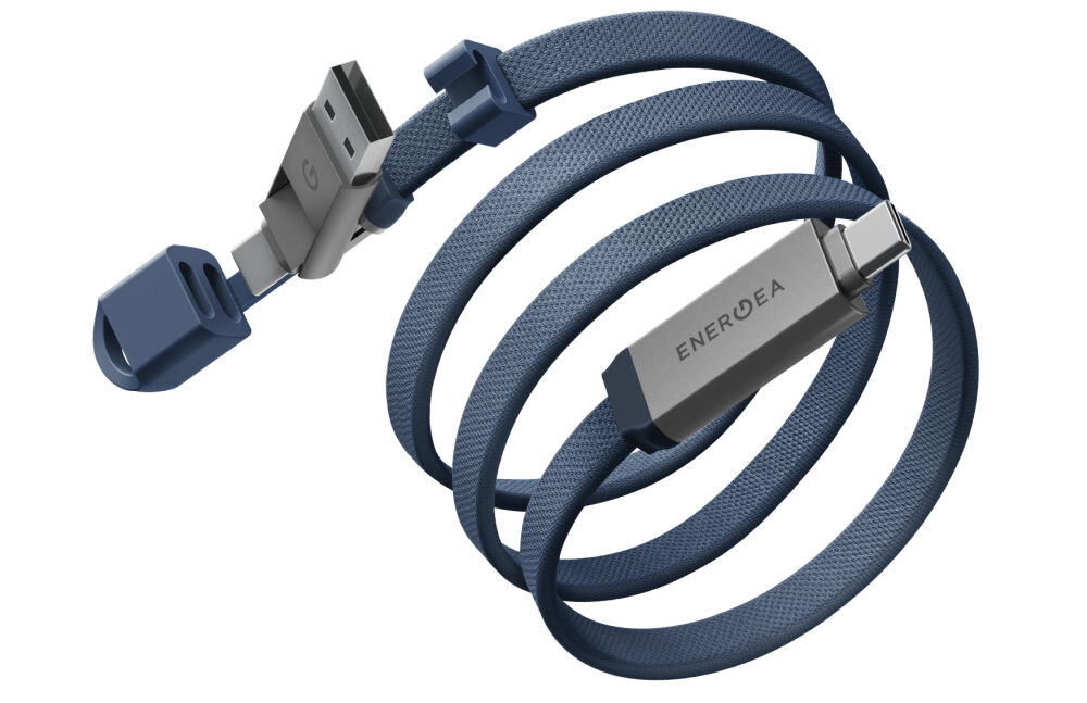 Kabel USB-C/USB-A - USB-C ENERGEA Sheath Travel 2w1 60W 1.2 m Niebieski szybkie ładowanie i transfer danych