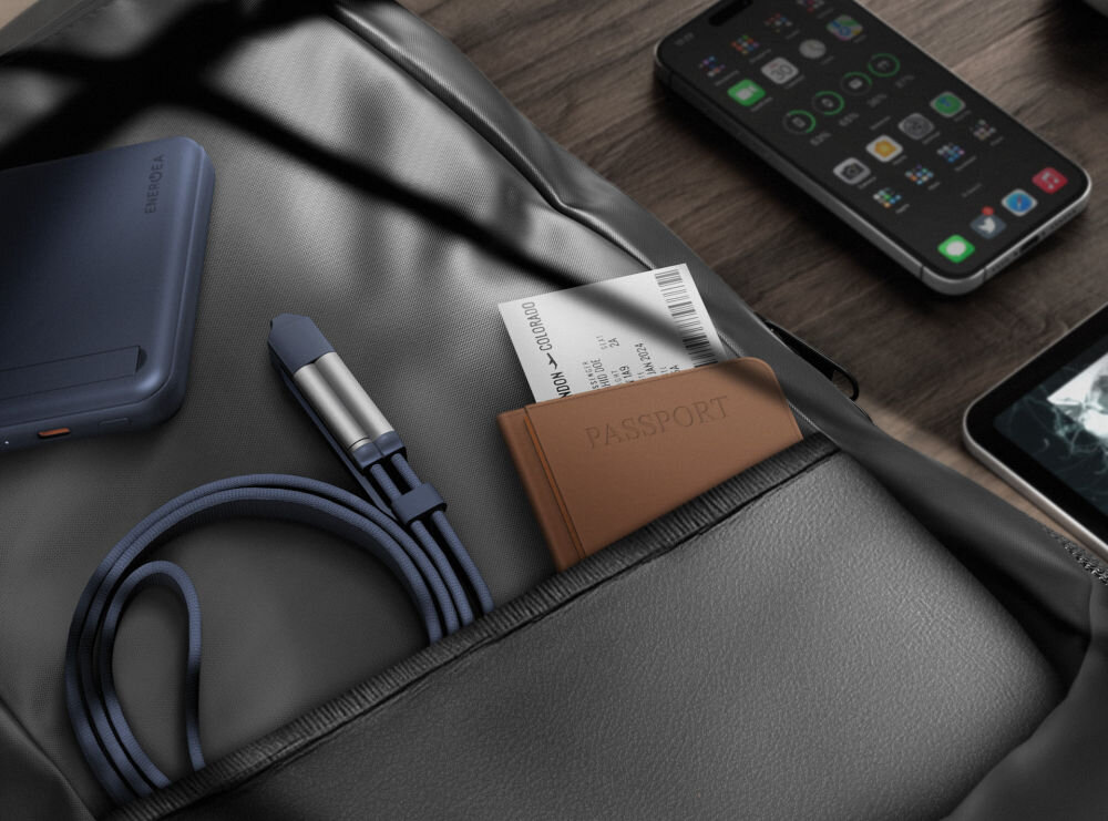 Kabel USB-C/USB-A - USB-C ENERGEA Sheath Travel 2w1 60W 1.2 m Szary szybkie ładowanie i transfer danych