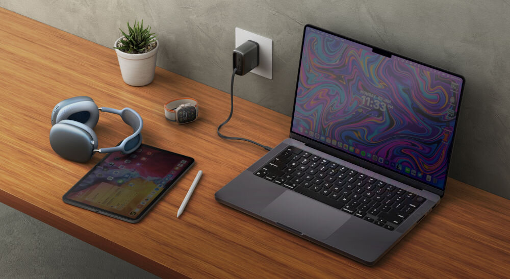 Ładowarka sieciowa ENERGEA AmpCharge Arc GaN65 65W + Kabel USB-C Szary Szybkie ładowanie