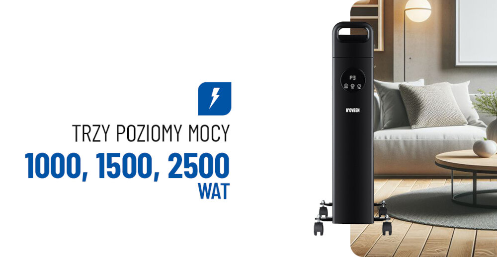Grzejnik olejowy NOVEEN OH8099 Tuya Wi-Fi Smart trzy poziomy mocy 1000 1500 2500 W dostosowanie intensywnosci grzania od delikatnego podgrzewania do pelnej mocy