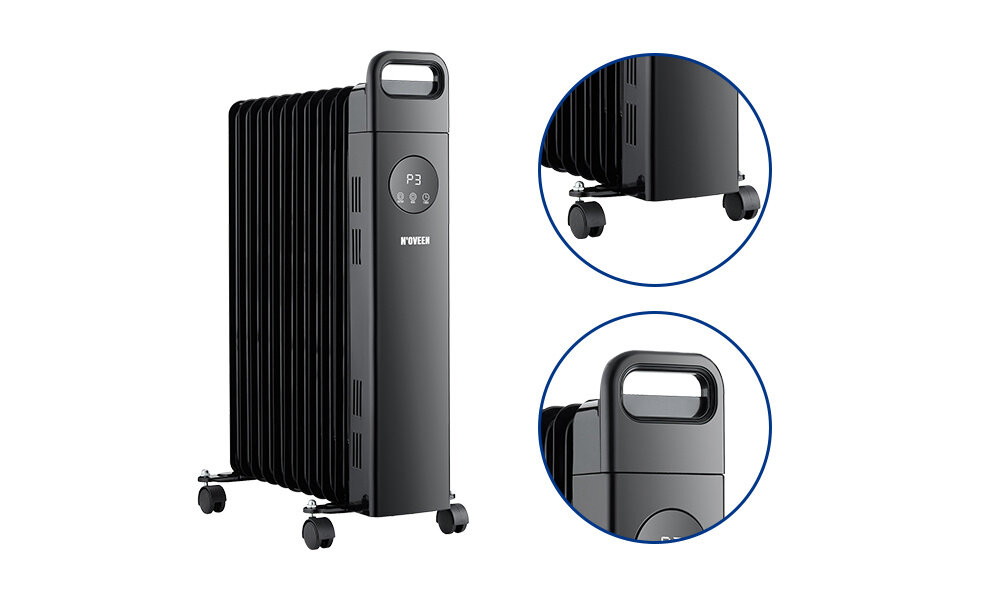 Grzejnik olejowy NOVEEN OH8099 Tuya Wi-Fi Smart uchwyt w gornej czesci obudowy wielokierunkowe kolka samonastawne wysoka mobilnosc funkcje Smart komfort inteligentne technologie bezpieczenstwo