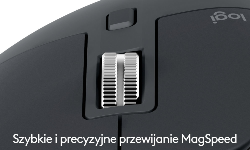 LOGITECH MX Master 3S SE rolce MagSpeed w MX Master 3S 1000 wierszy w sekundę Precyzyjne zatrzymywanie się w wybranym miejscu - zbliżenie na kółko przewijania 