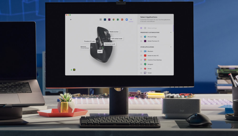 LOGITECH MX Master 3S SE MX Master 3S Bluetooth Elementy plastikowe grafitowym i czarnym w 27% recyklingu pokonsumenckiego certyfikowanego papieru FSC™ - mysz na biurku, na monitorze oprogramowanie myszki