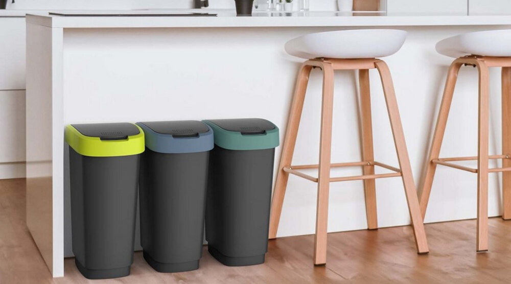 Kosz na śmieci ROTHO Twist 25L Szaro-czerwony kosz na smieci tworzywo pojemnosc otwor klapa zamykanie