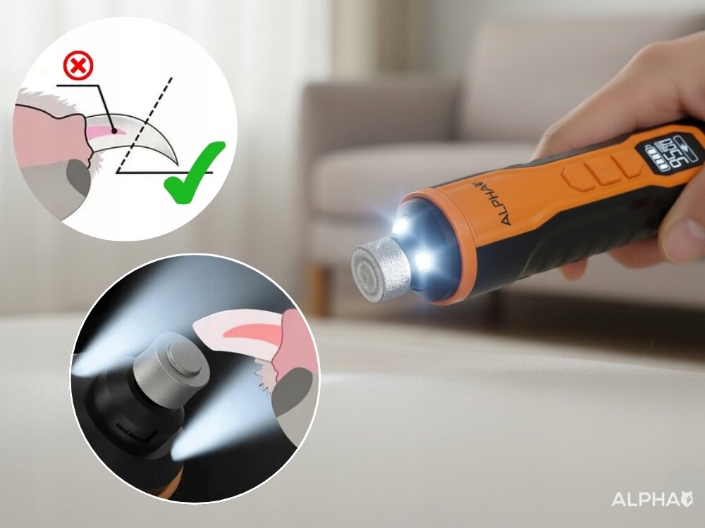 Obcinacz do pazurów ALPHA DG-02 dwie lampki LED, łatwiejsze piłowanie, mniejsze ryzyko skaleczenia