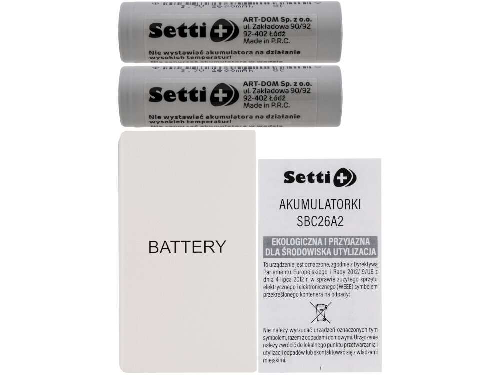 Akumulatorki Li-Ion 18650 2600 mAh SETTI+ (2 sztuki)