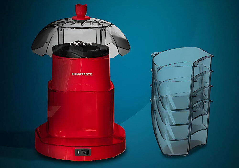 Maszyna do popcornu CECOTEC Fun & Taste Lotus łatwa w transporcie przechowywanie odpinana konstrukcja czyszczenie system ochrony przed przegrzaniem 4 wyjmowane pojemniki pojemność